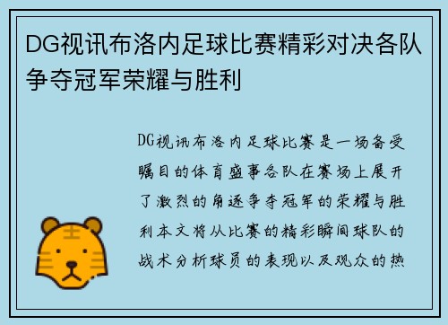 DG视讯布洛内足球比赛精彩对决各队争夺冠军荣耀与胜利